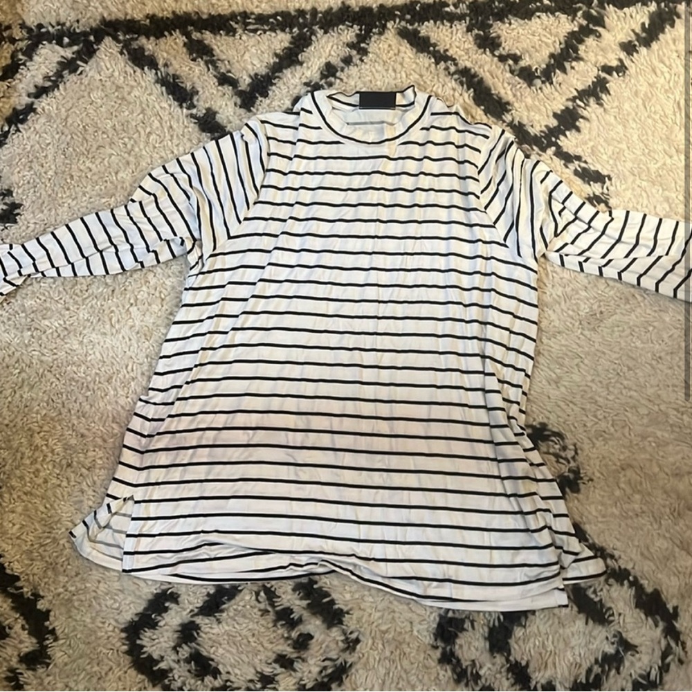 Lane Bryant Black and White Striped Long Sleeve Tee